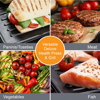 Quest 34359 2-in-1 Health Grill & Panini Press/Non-Stick Healthy Grilling/Adjustable Temperature Dial / 180° Floating Hinge/Overheat Protection / 2000W