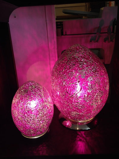 Mosaic Egg Lamp, Glass, Pink Rose, Medium