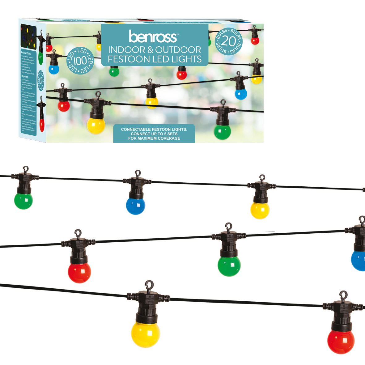 20 multi-coloured retro LED festoon string lights