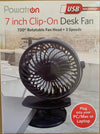 Powatron 7 inch Clip on Desk Fan USB Rechargeable