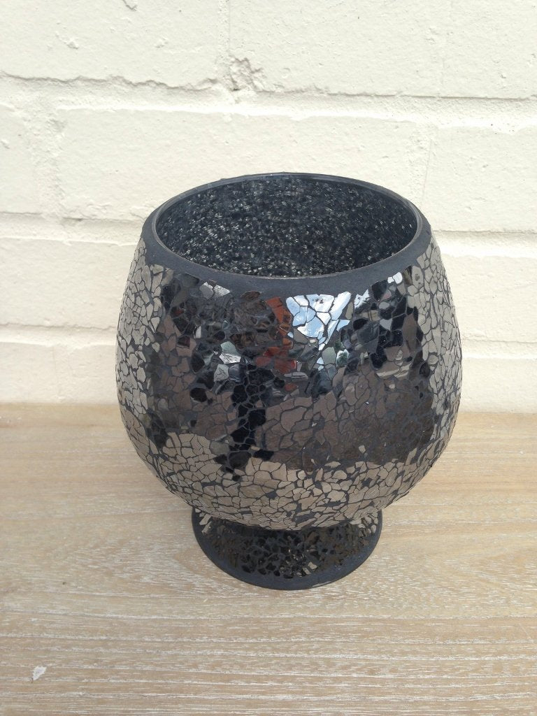 Black mosaic glass goblet vase 19cm