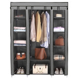 AROME PUR Fabric Canvas Wardrobe Organizers Clothes Rail Shelves Storage Closet Triple (Grey)