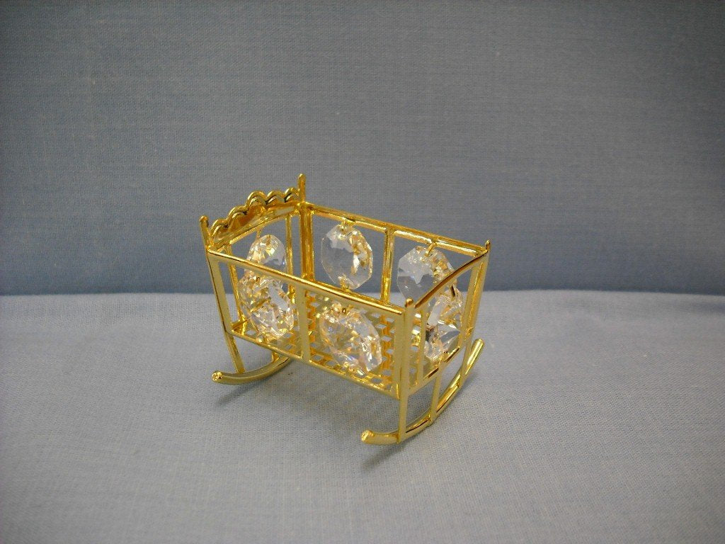 24K gold-plated baby cot cradle ornament with Swarovski crystals