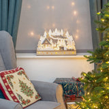 40cm wooden LED Christmas forest house scene with warm white lights