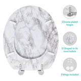 Marble-effect toilet seat with chrome hinges