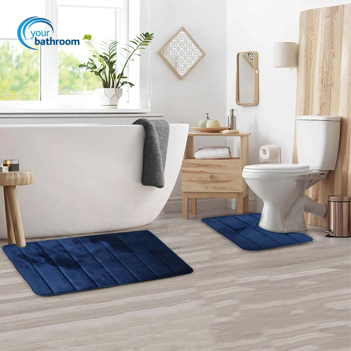 Your Bathroom blue two-piece memory foam bath mat set