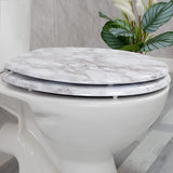 Marble-effect toilet seat with chrome hinges