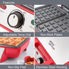 Global Gizmos 37579 Two Slice Waffle Maker/Non-Stick Waffle Machine/Adjustable Temperature/Easy Clean Stainless Steel/Non-Slip Base & Cool Touch Handle/Red Colour