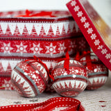 Set of 14 red and white Nordic Christmas baubles