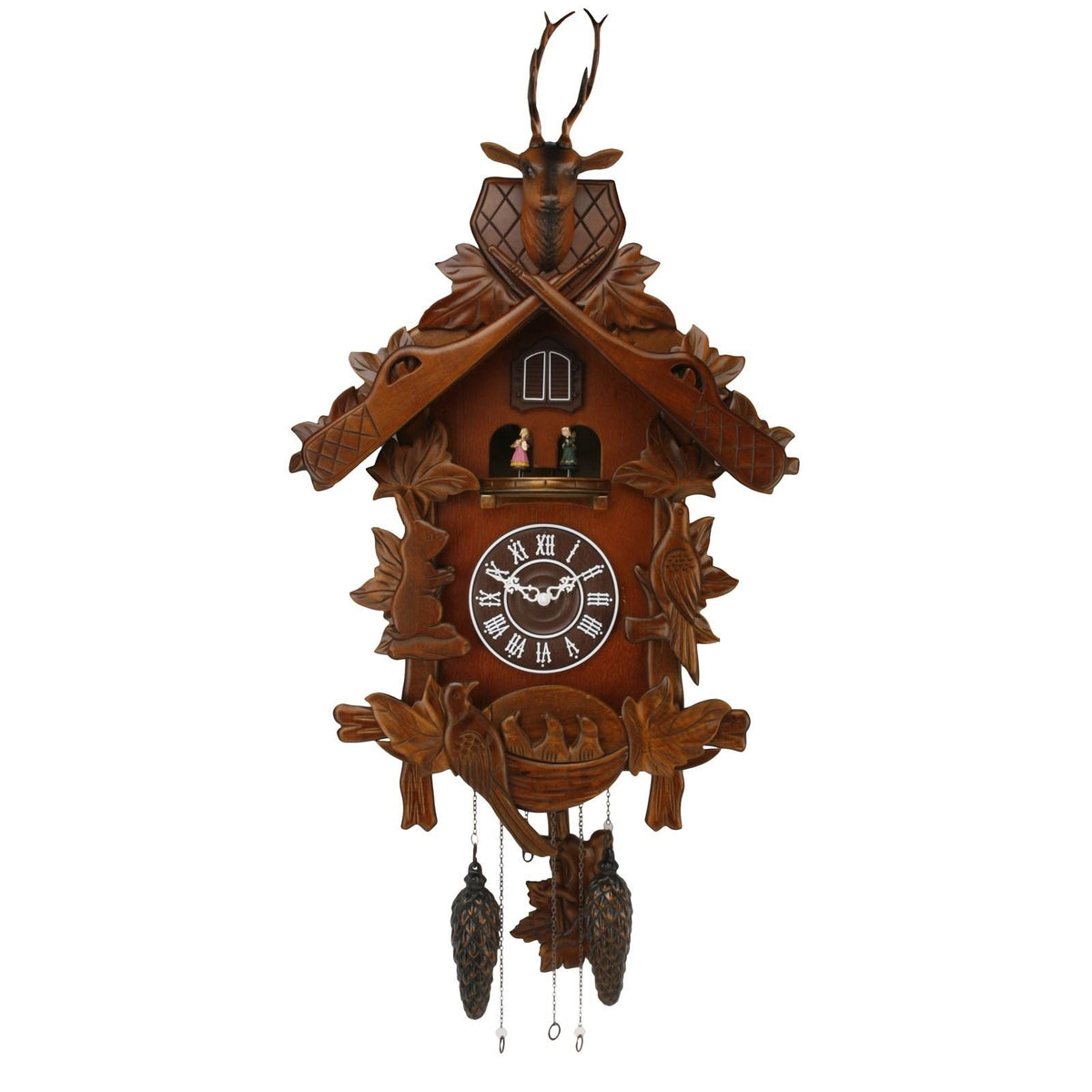 Widdop large wooden quartz cuckoo clock with moving roundabout