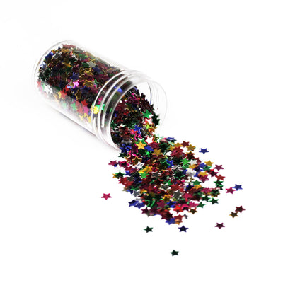 Christmas Star Confetti Glitter Pots, 12 Packs of Assorted Colours Red Silver Gold Multi Coloured