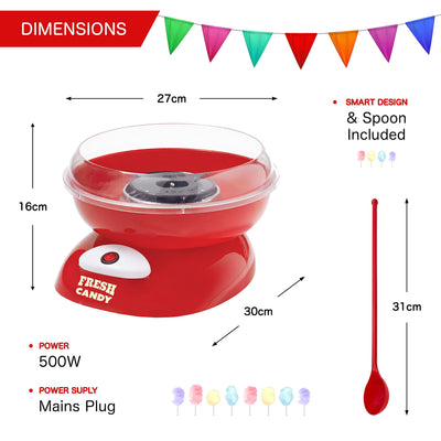 Global Gizmos 51560 Premium Candy Floss Maker / 500W / Retro Carnival Style Machine/Spinning Tool Included/Non-Slip Base / 30cm x 32cm
