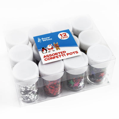 Christmas Star Confetti Glitter Pots, 12 Packs of Assorted Colours Red Silver Gold Multi Coloured