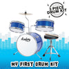 Academy of Music | Kids 3 Piece Drum Kit, Children Beginners Drum Musical Instrument Set with Bass Drum Pedal, Drum Sticks, Cymbal and Seat, Blue