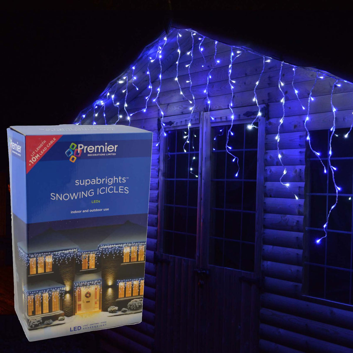 Premier 360 LED blue outdoor snowing icicle lights