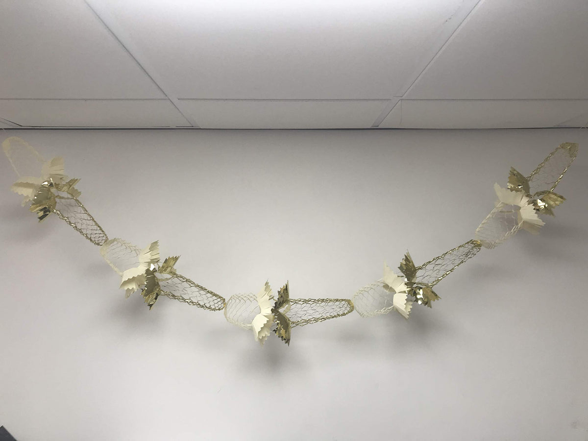 Cream and gold square foil Christmas garland ceiling decoration