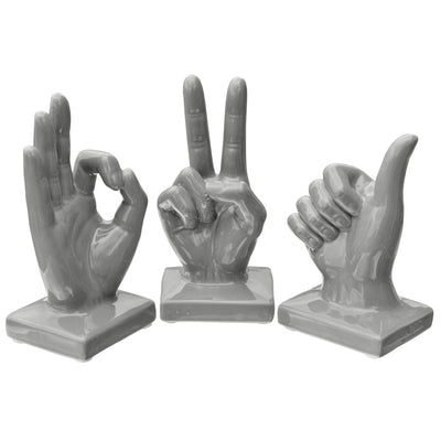 Febland Set of Three Ceramic Hands in Grey, Small