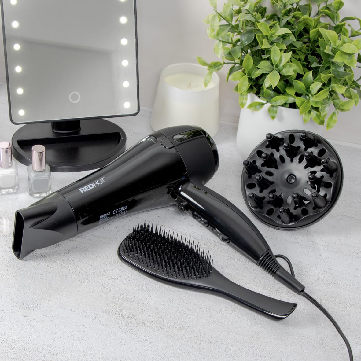 Red Hot black 2200W hair dryer with diffuser and concentrator