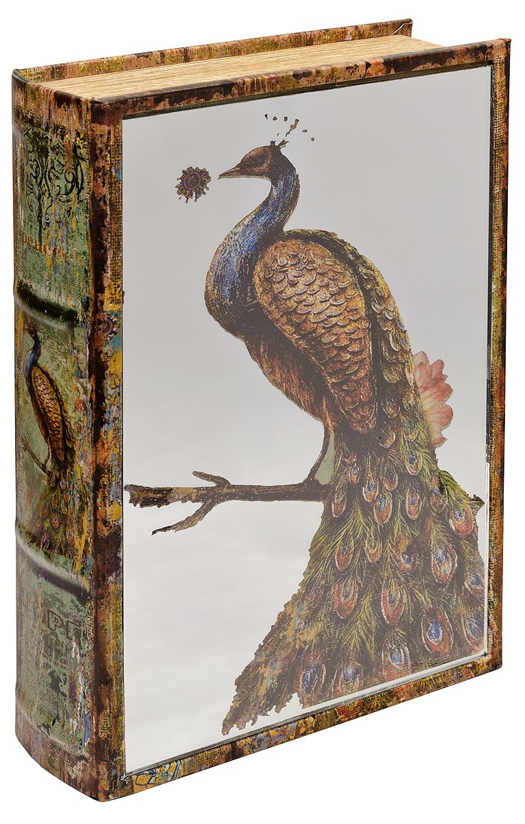 Mirrored peacock storage book box 30cm