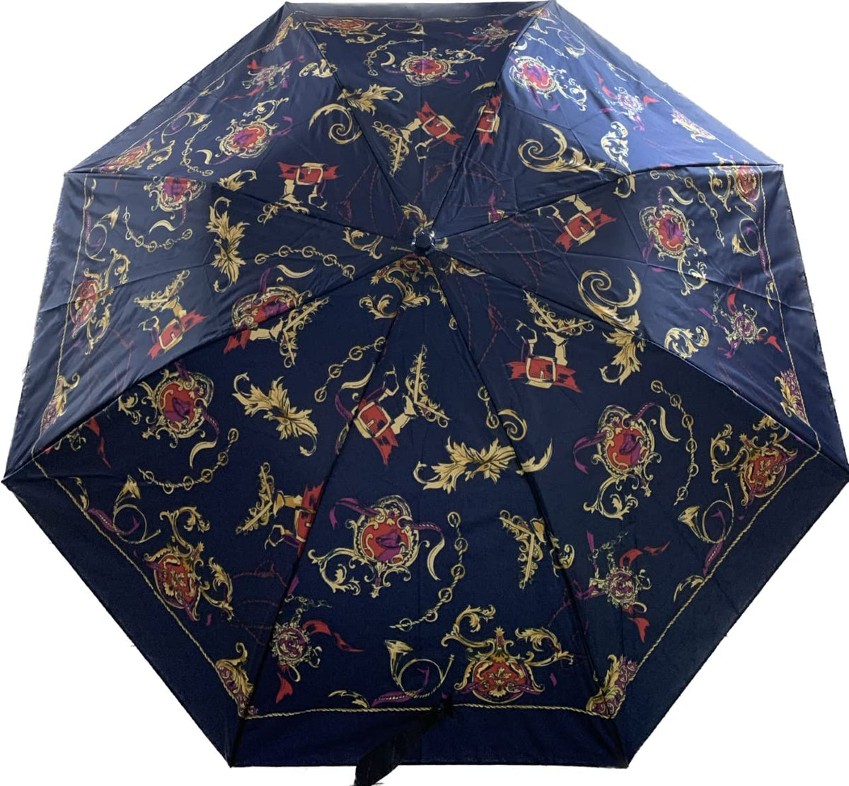 Blue patterned compact telescopic umbrella with cover