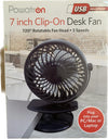 Powatron 7 inch Clip on Desk Fan USB Rechargeable