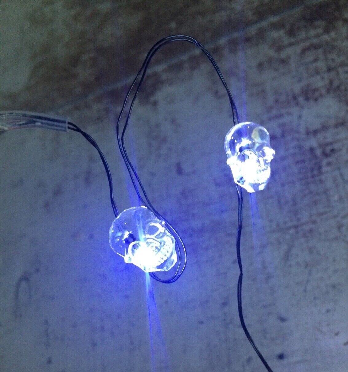 20 white LED skull battery Halloween string lights