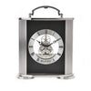 Widdop Silver & Black Mantel Clock with Skeleton Movement and Brushed Aluminium Frame