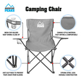 Adventure Peaks grey folding camping chair with carry bag and cup holder