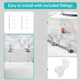 Marble-effect toilet seat with chrome hinges