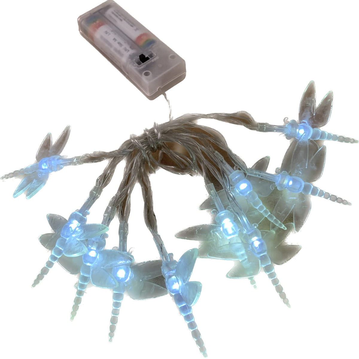 White dragonfly battery string lights with 10 LEDs
