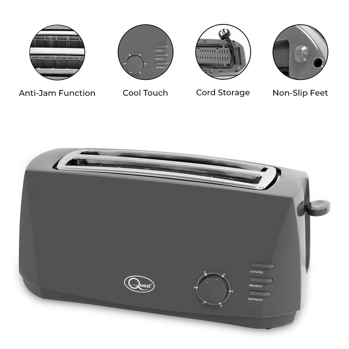 Quest grey 4-slice 1400W toaster