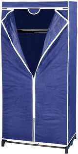 Blue fabric canvas wardrobe with clothes rail and shelf