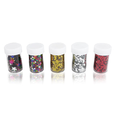 Christmas Star Confetti Glitter Pots, 12 Packs of Assorted Colours Red Silver Gold Multi Coloured