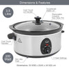 Quest 35270 Slow Cooker / 3.5 Litres/Compact Stainless Steel / 200W / 3 Temperature Settings/Transparent Toughened Glass Lid/Dishwasher Safe