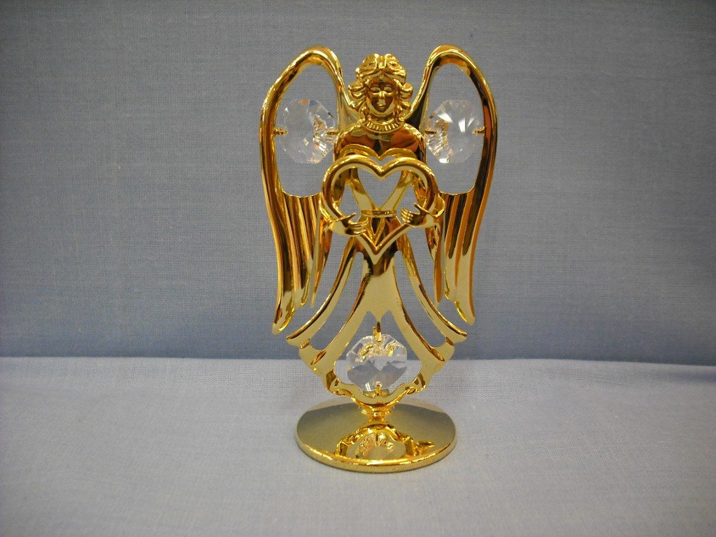 24K gold-plated angel heart ornament with Swarovski crystal