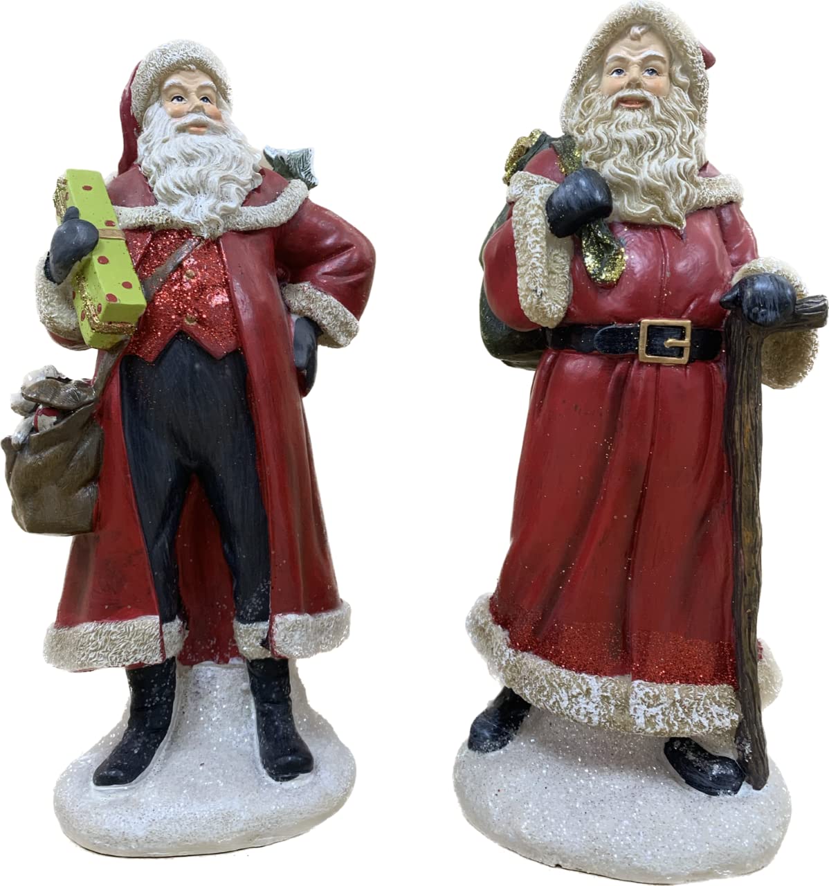 Pair of 26cm red Santa Christmas ornaments carrying gifts