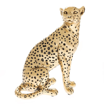 Cheetah Figurine Hestia Gold Effect Sitting Big Cat Ornament 22cm