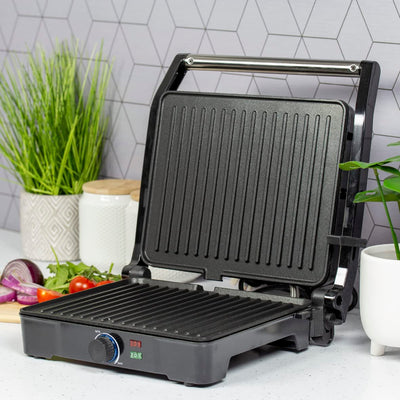 Quest 34359 2-in-1 Health Grill & Panini Press/Non-Stick Healthy Grilling/Adjustable Temperature Dial / 180° Floating Hinge/Overheat Protection / 2000W