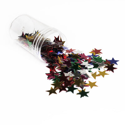 Christmas Star Confetti Glitter Pots, 12 Packs of Assorted Colours Red Silver Gold Multi Coloured