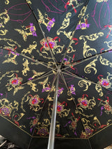 Black patterned compact telescopic umbrella with cover