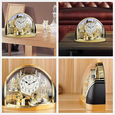 Rhythm Mantel Clock Half Moon Arched Gilt Rotating Pendant