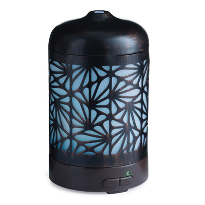 Airome Bronze Palmette Medium Cut-Metal Essential Oil Diffuser|100 mL Humidifying Ultrasonic Aromatherapy Diffuser 8 Colorful LED Lights, Intermittent & Continual Mist, Auto Shut-Off, Black