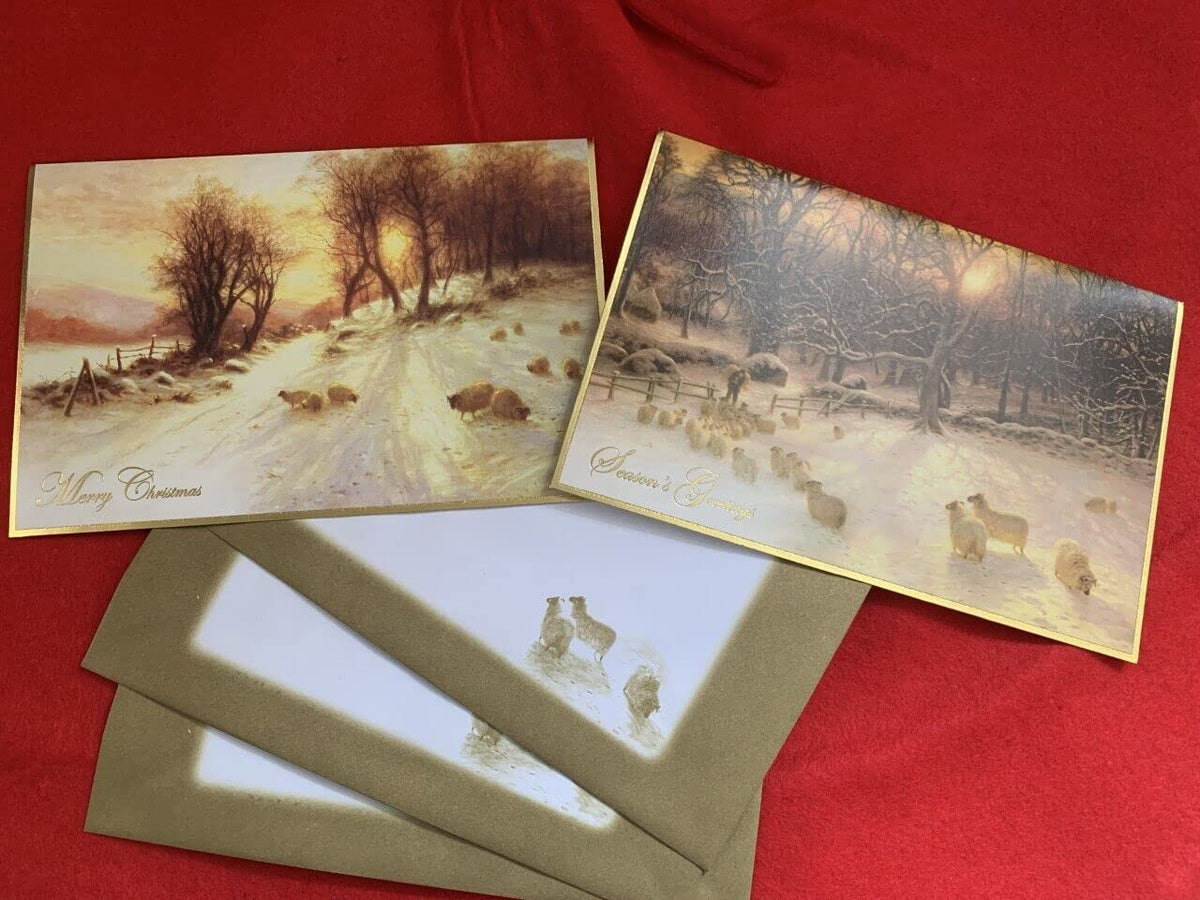 Pack of 10 sheep in snow Christmas cards with envelopes