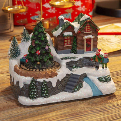 Musical Snowy Village Scene with LED Lights and Moving Train - XM6602