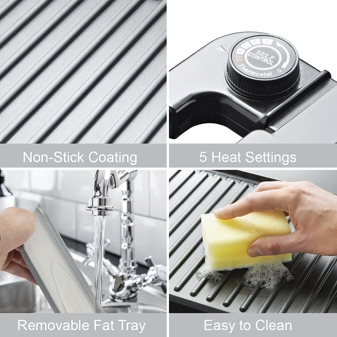 Quest 35779 Premium Indoor BBQ Grill/Adjustable Temperature and Minimal Smoke/Portable, Non-Stick and Easy Clean / 5 Separate Heat Settings/Great for Breakfast, Lunch Or Dinner