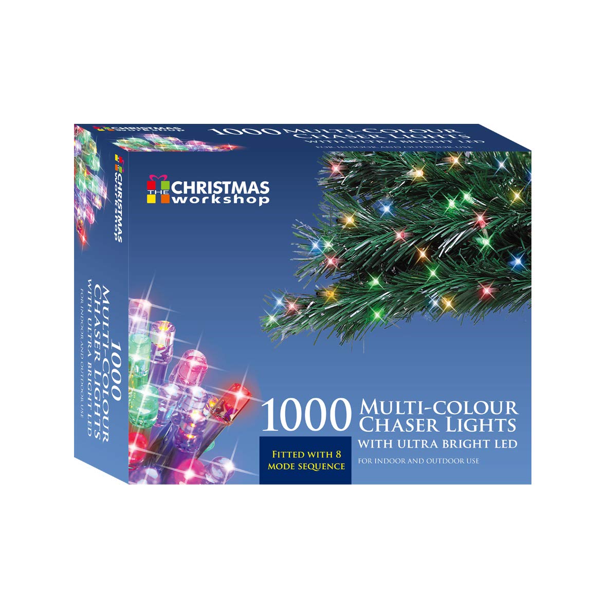 1000 multi-coloured LED chaser Christmas lights – 69.9m