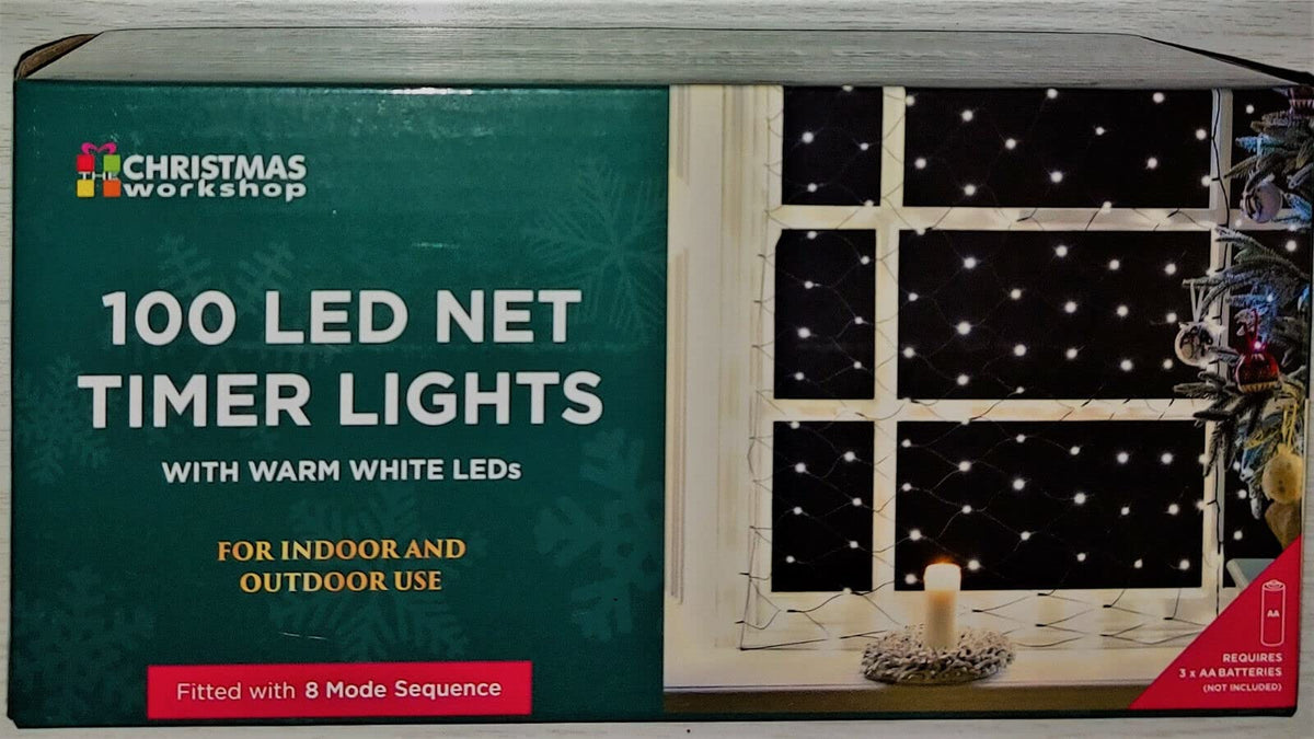 100 warm white battery LED net lights – 1.5 x 1.5m