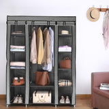 AROME PUR Fabric Canvas Wardrobe Organizers Clothes Rail Shelves Storage Closet Triple (Grey)