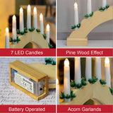 Wooden arched Christmas candle bridge with 7 warm white LEDs