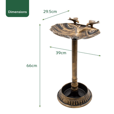 Gardenkraft 17390 Bird Bath with Built-In Base Planter/Bronze Effect Clam Shell Design/Weatherproof Garden Feature/Easy To Assemble / 66cm x 39cm